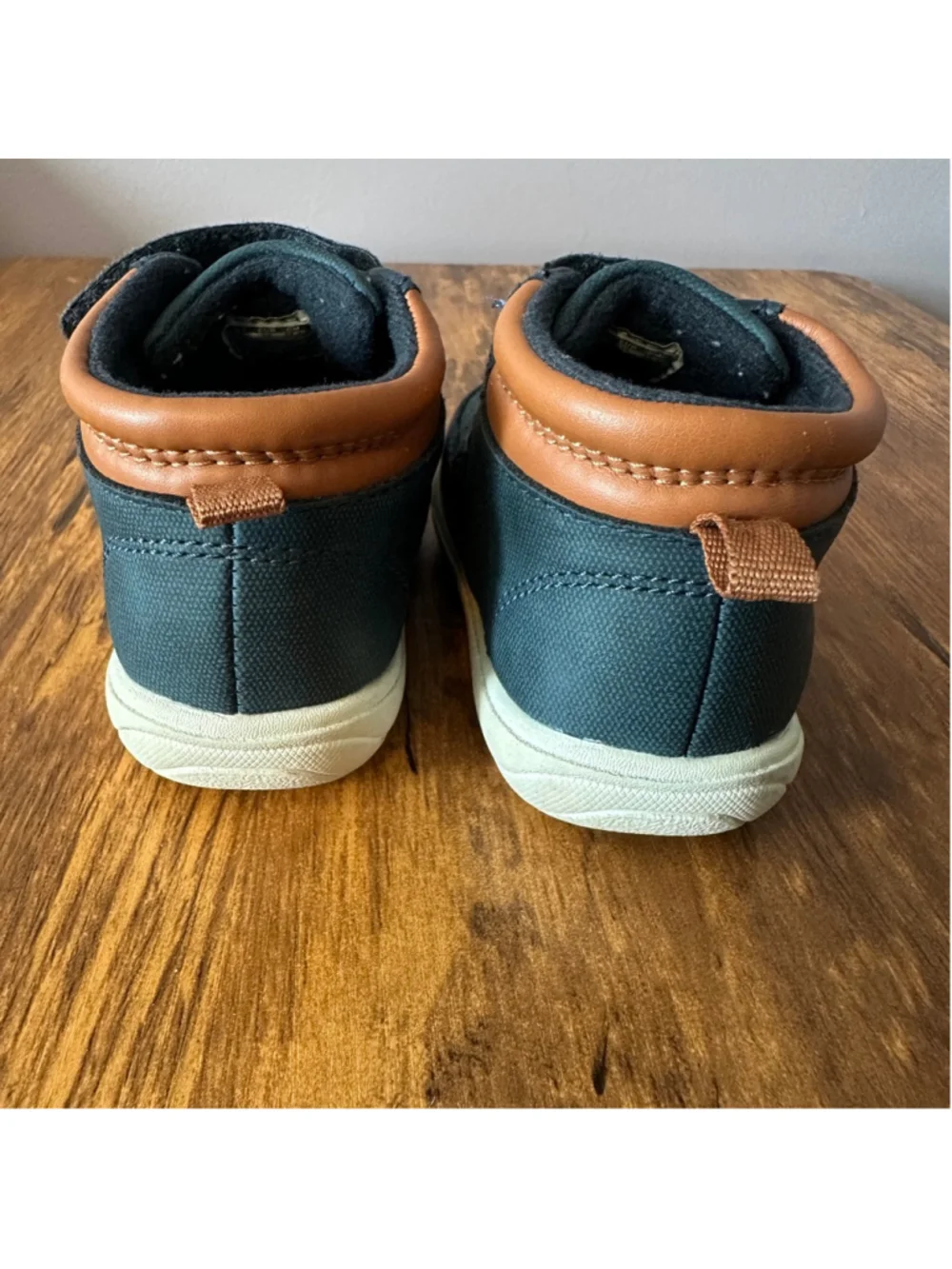 Carter's Walker Shoes Baby Size 4 Navy Brown Hook Loop Sneakers